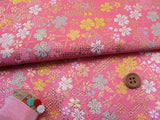 Nishijin-ori Brocade Colorful Cherry Blossoms on Bamboo Fence - Pink (Length) 1=0.25yard