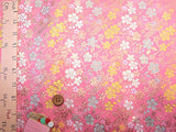 Nishijin-ori Brocade Colorful Cherry Blossoms on Bamboo Fence - Pink (Length) 1=0.25yard