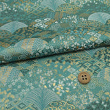 Nishijin-ori Brocade Patterned Waves on Peacock Green (Length) 1=0.25yard