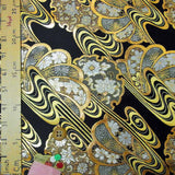 Nishijin-ori Brocade Twisted Flowers and Golden Swirls - Black (Length) 1=0.25yard