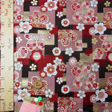 Nishijin-ori Brocade Modern Cherry Squares - Black/Red (Length) 1=0.25yard