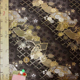 Nishijin-ori Brocade Japanese Fans with Sakura - Black/Gray (Length) 1=0.25yard