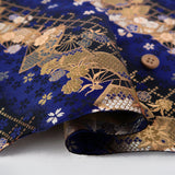 Nishijin-ori Brocade Japanese Fans with Sakura - Black/Blue (Length) 1=0.25yard