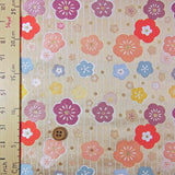Nishijin-ori Brocade Soft Colored Ume Blossoms on Lines - Beige (Length) 1=0.25yard