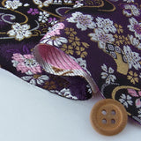 Nishijin-ori Brocade Cherry Blossoms & Butterflies on Streams - Black/Dark Purple (Length) 1=0.25yard