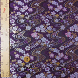 Nishijin-ori Brocade Cherry Blossoms & Butterflies on Streams - Black/Dark Purple (Length) 1=0.25yard
