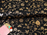 Nishijin-ori Brocade Arabesque Floral on Geometric Pattern - Black (Length) 1=0.25yard