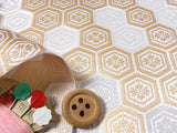 Nishijin-ori Brocade Japanese Hexagonal Pattern - White/Gold (Length) 1=0.25yard