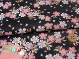 Nishijin-ori Brocade Japanese Cherry Blossoms - Pink on Black (Length) 1=0.25yard
