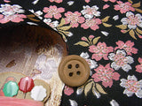 Nishijin-ori Brocade Japanese Cherry Blossoms - Pink on Black (Length) 1=0.25yard