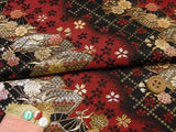 Nishijin-ori Brocade Japanese Fans with Sakura - Black/Red (Length) 1=0.25yard