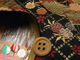 Nishijin-ori Brocade Japanese Fans with Sakura - Black/Red (Length) 1=0.25yard