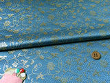 Nishijin-ori Brocade Arabesque Floral on Geometric Pattern - Steel Blue (Length) 1=0.25yard