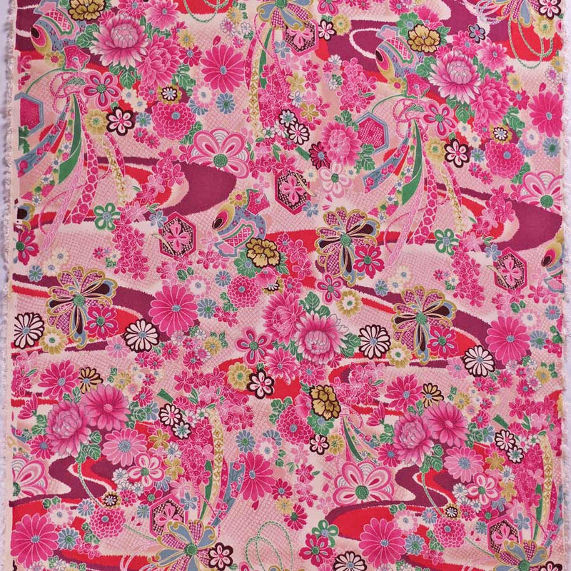 Floral Noshi Bundles & Lucky Mallets - Pink/Adzuki Red (Length) 1＝0.25yard