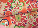 Chrysanthemum and Ume Blossoms on Orange (Length) 1=0.25yard