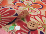 Chrysanthemum and Ume Blossoms on Orange (Length) 1=0.25yard