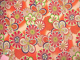 Chrysanthemum and Ume Blossoms on Orange (Length) 1=0.25yard
