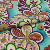 Chrysanthemum and Ume Blossoms on Blue (Length) 1=0.25yard