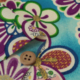 Chrysanthemum and Ume Blossoms on Blue (Length) 1=0.25yard