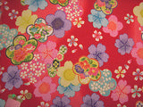 Elegant Ume and Cherry Blossoms on Red (Length) 1=0.25yard