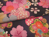 Elegant Ume and Cherry Blossoms on Black (Length) 1=0.25yard