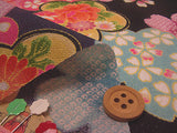 Elegant Ume and Cherry Blossoms on Black (Length) 1=0.25yard