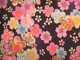 Elegant Ume and Cherry Blossoms on Black (Length) 1=0.25yard