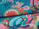 Japanese Shell Boxes with Cranes - Blue (Length) 1=0.25yard