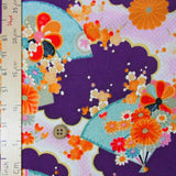 Fans and Flowers on Purple (Length) 1=0.25yard