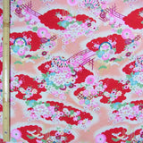 Flowers on Wave Pattern - Red (Length) 1=0.25yard