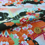 Flowers on Wave Pattern - Black (Length) 1=0.25yard
