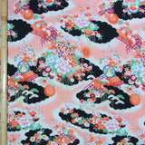 Flowers on Wave Pattern - Black (Length) 1=0.25yard