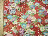 Japanese Flowers with Paper Cranes - Wine Red (Length) 1=0.25yard