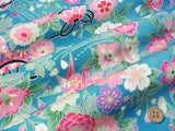 Japanese Flowers with Paper Cranes - Blue (Length) 1=0.25yard