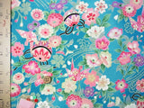 Japanese Flowers with Paper Cranes - Blue (Length) 1=0.25yard