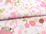 Dancing Japanese Flowers - White/Pink (Length) 1=0.25yard
