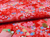 Shadowy Cherry Blossoms with Temari Ball on Red (Length) 1=0.25yard