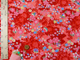 Shadowy Cherry Blossoms with Temari Ball on Red (Length) 1=0.25yard