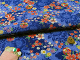 Shadowy Cherry Blossoms with Temari Ball on Blue (Length) 1=0.25yard