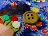 Shadowy Cherry Blossoms with Temari Ball on Blue (Length) 1=0.25yard
