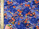 Shadowy Cherry Blossoms with Temari Ball on Blue (Length) 1=0.25yard