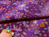 Cherry Blossoms on Golden Stream on Purple (Length) 1=0.25yard