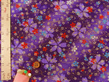 Cherry Blossoms on Golden Stream on Purple (Length) 1=0.25yard