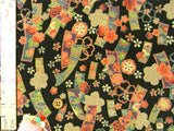 Floral Tanzaku Paper Strips - Black (Length) 1=0.25yard