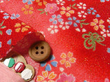 Cherry Blossoms and Fluffy Butterflies on Red (Length) 1=0.25yard