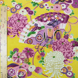 Court Carriage and Fans on Yellow (Length) 1=0.25yard