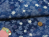 Garden Flowers & Star Pattern - Indigo-Dye Style (Length) 1=0.25yard
