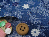 Garden Flowers & Star Pattern - Indigo-Dye Style (Length) 1=0.25yard