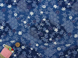 Garden Flowers & Star Pattern - Indigo-Dye Style (Length) 1=0.25yard