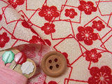 Ume Blossoms & Squares - Red (Length) 1=0.25yard
